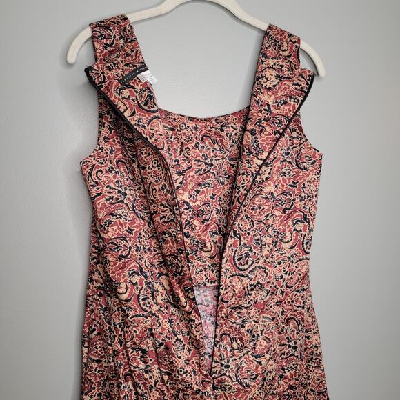 Peruvian Connection Red Floral Maxi Dress Women's Size 10 Cotton Warm Tones Fall - Picture 3 of 9